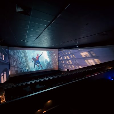 Cinemark Carson CA ScreenX panoramic view of Spiderman movie.